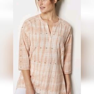 J. Jill Pure Jill Schiffli Eyelet Cotton Tunic Blouse Peach Pink Lace Women's 3X